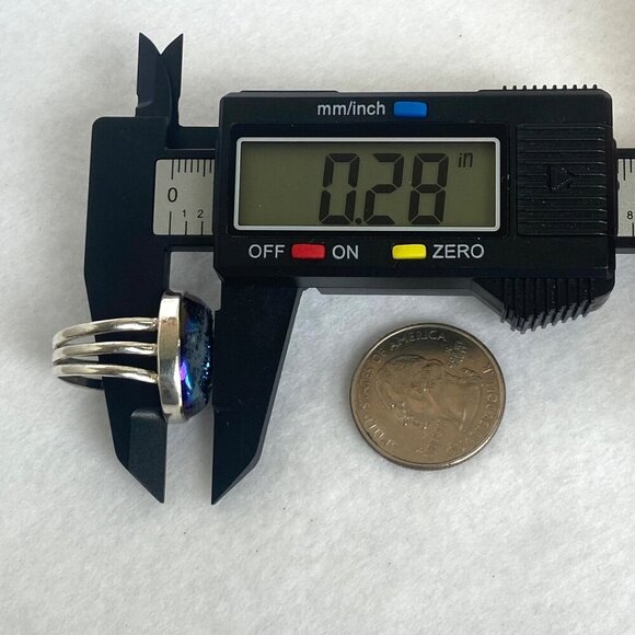 Sterling Silver 925 India Oval Blue Titanium Druzy Triple Band Ring Sz 7 - Picture 16 of 16